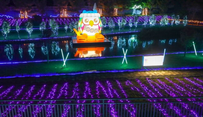 南投燈會裝置藝術貓頭鷹「邵邵」再次現身日月潭展期至4/10