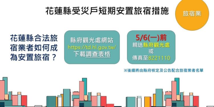 地震受災戶短期安置措施 敬邀花蓮縣合法旅宿業者踴躍參與