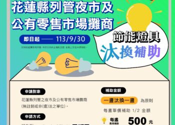 花蓮縣列管夜市及公有零售市場節能燈具汰舊換新起跑 每攤最高可補助2,000元