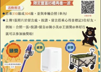 持電子票證免費搭乘台灣好行304洄瀾東海岸線或310太魯閣線 還能「抽大獎」