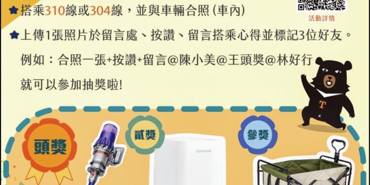 持電子票證免費搭乘台灣好行304洄瀾東海岸線或310太魯閣線 還能「抽大獎」 持電子票證免費搭乘台灣好行304洄瀾東海岸線或310太魯閣線 還能「抽大獎」
