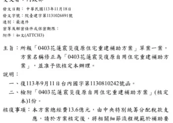 政院核定紅單補助85% 花蓮0403災民終可重建家園