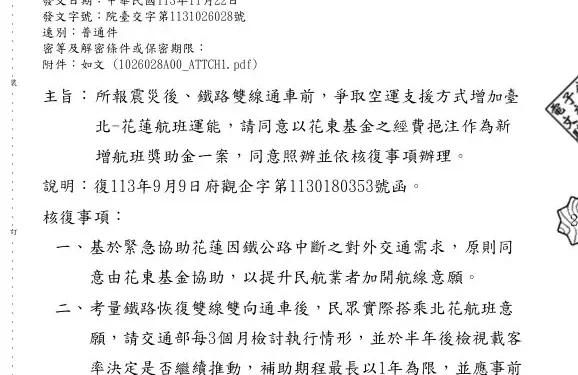 傅崐萁成功爭取增開1016架次台北-花蓮航班